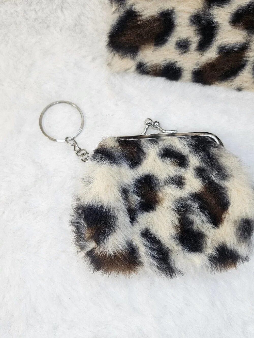 Leopard Print Cosmetic Bag And Turnlock Coin Purse Keychain Bundle